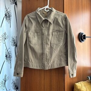 Vintage Cotton Ginny Khaki Tan 100% Cotton Zip-Up Utility Trucker Jacket Size L
